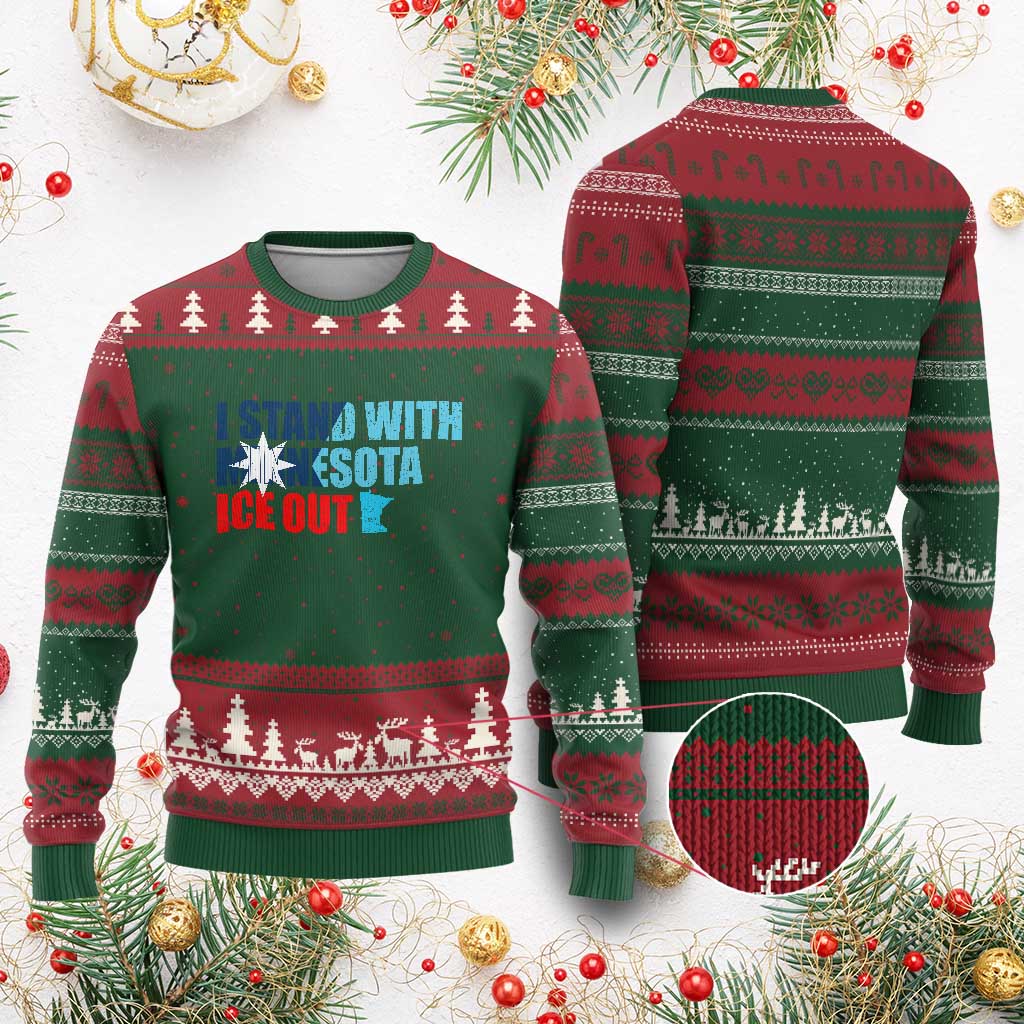 I Stand With Minnesota Ugly Christmas Sweater Minnesota Resist Anti ICE Immigration Protest TS14 Red Green Print Your Wear