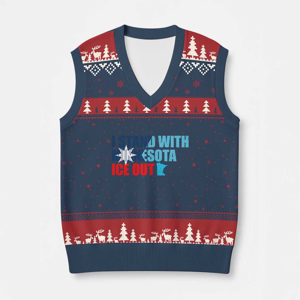I Stand With Minnesota V-Neck Knit Sweater Vest Minnesota Resist Anti ICE Immigration Protest TS14 Navy Red Print Your Wear