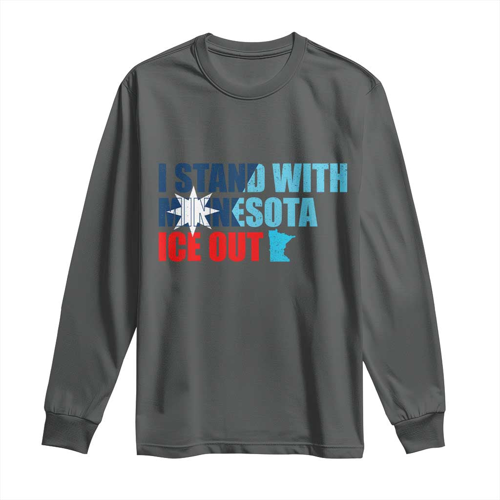 I Stand With Minnesota Long Sleeve Shirt Minnesota Resist Anti ICE Immigration Protest TS14 Dark Heather Print Your Wear