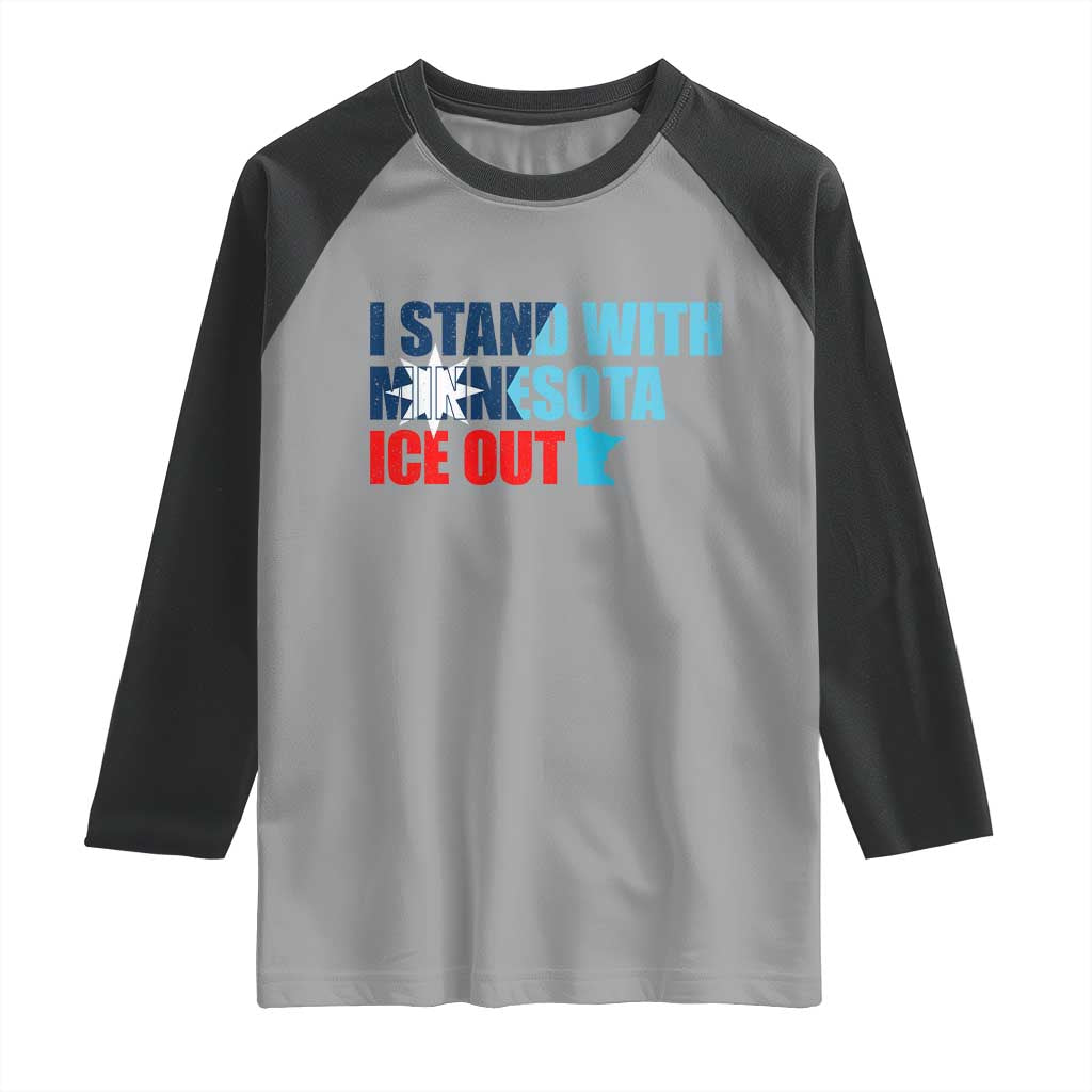 I Stand With Minnesota Raglan Shirt Minnesota Resist Anti ICE Immigration Protest TS14 Sport Gray Black Print Your Wear