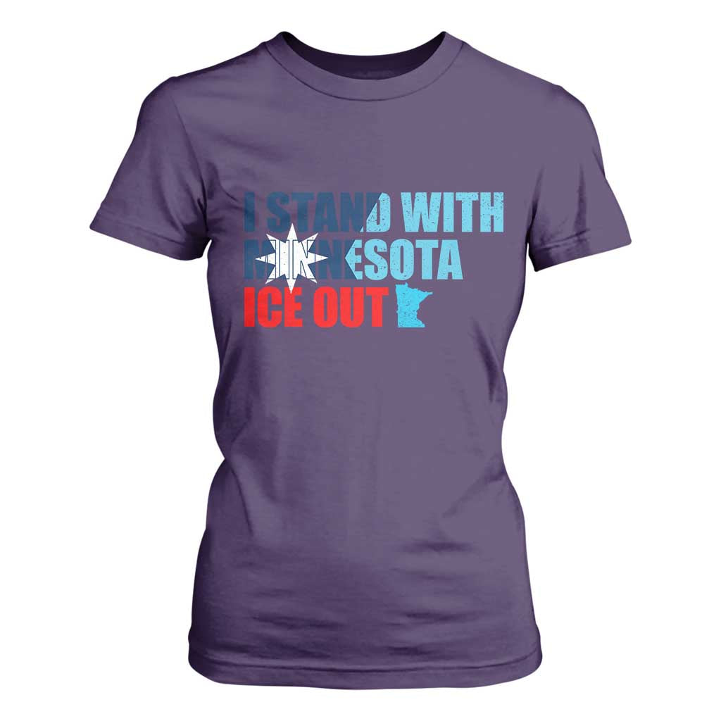 I Stand With Minnesota T Shirt For Women Minnesota Resist Anti ICE Immigration Protest TS14 Purple Print Your Wear