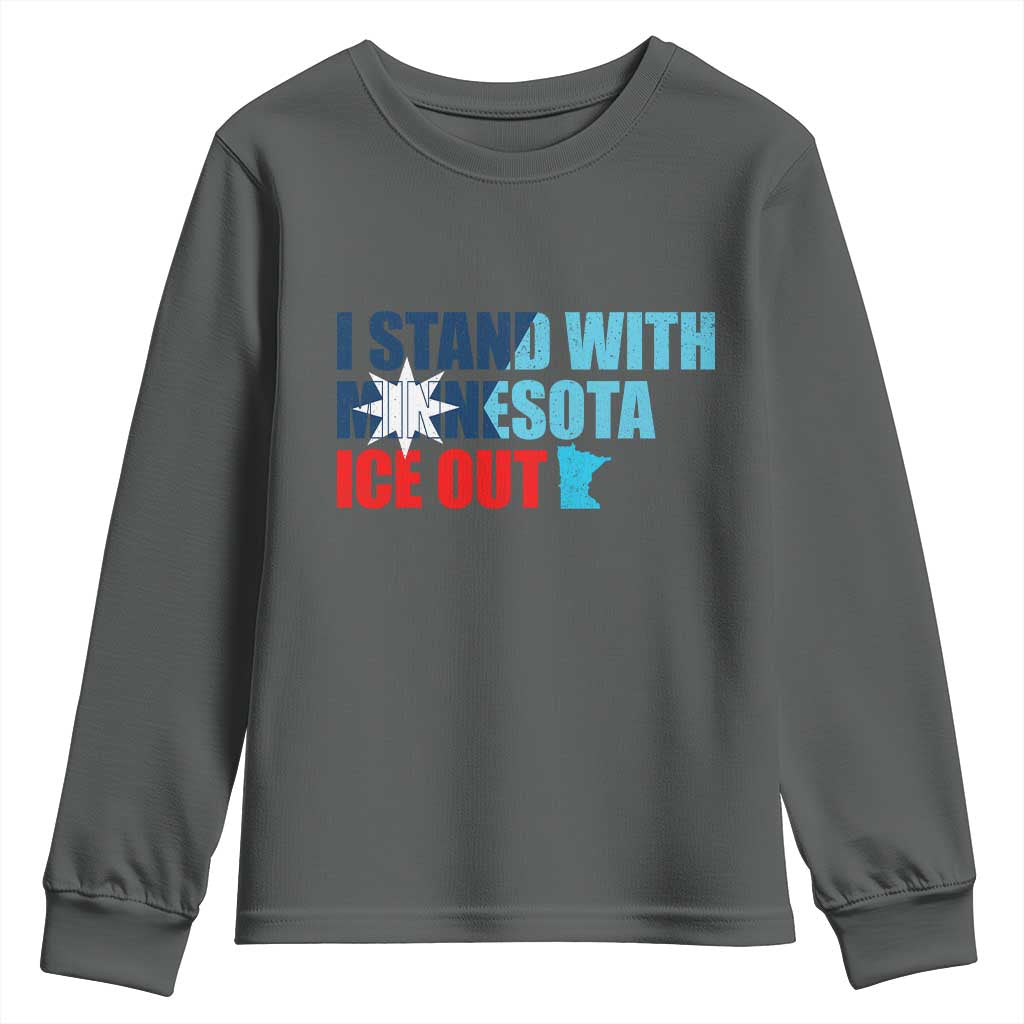 I Stand With Minnesota Youth Sweatshirt Minnesota Resist Anti ICE Immigration Protest TS14 Dark Heather Print Your Wear