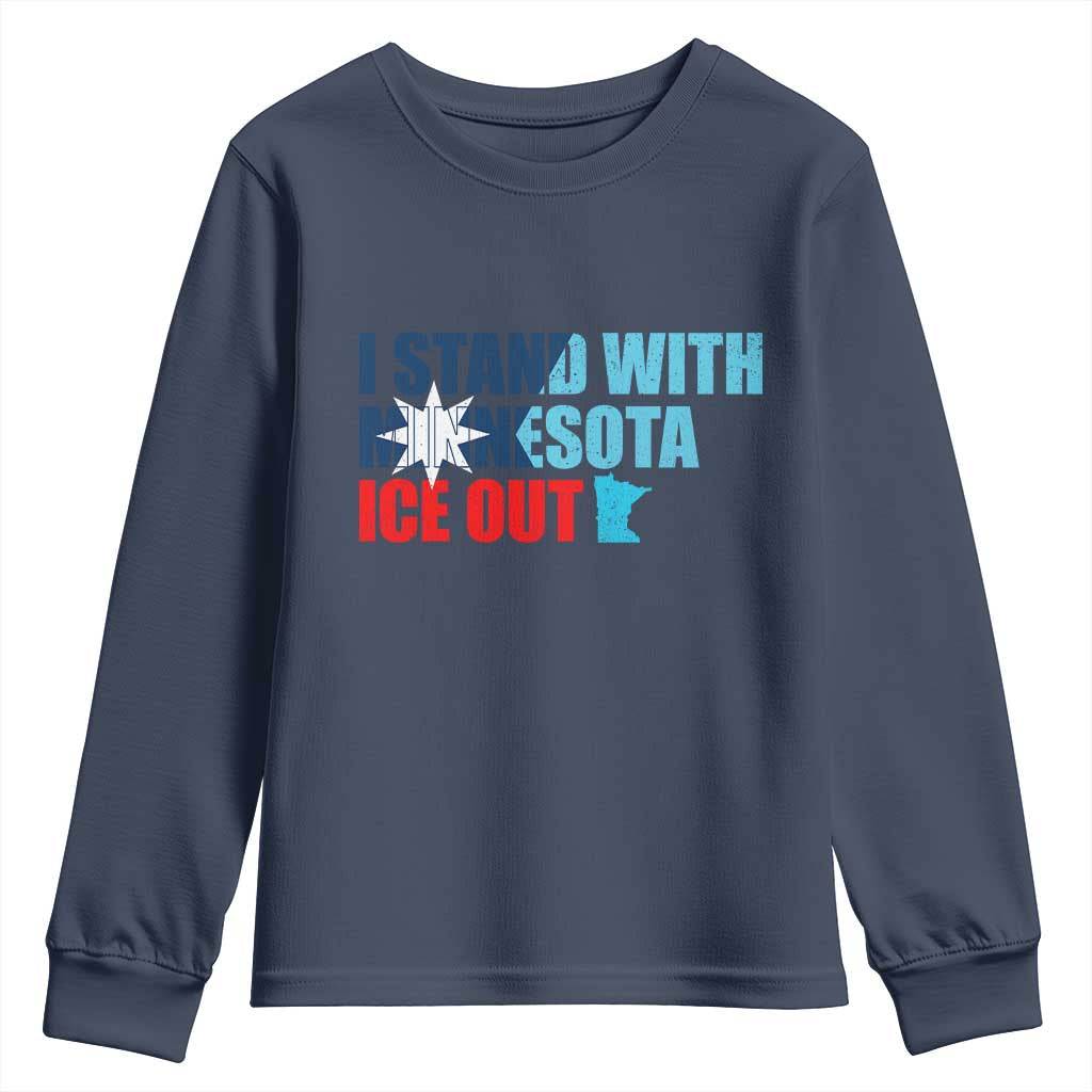I Stand With Minnesota Youth Sweatshirt Minnesota Resist Anti ICE Immigration Protest TS14 Navy Print Your Wear