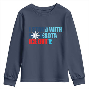 I Stand With Minnesota Youth Sweatshirt Minnesota Resist Anti ICE Immigration Protest TS14 Navy Print Your Wear