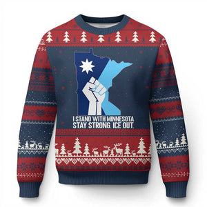 I Stand With Minnesota Ugly Christmas Sweater Minnesota Flag Anti ICE Immigration Protest Resist TS14 Navy Red Print Your Wear