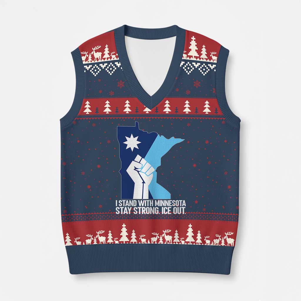 I Stand With Minnesota V-Neck Knit Sweater Vest Minnesota Flag Anti ICE Immigration Protest Resist TS14 Navy Red Print Your Wear