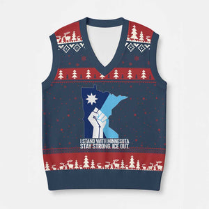 I Stand With Minnesota V-Neck Knit Sweater Vest Minnesota Flag Anti ICE Immigration Protest Resist TS14 Navy Red Print Your Wear