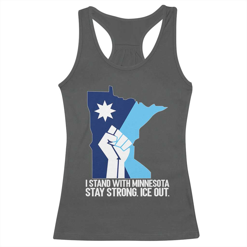 I Stand With Minnesota Racerback Tank Top Minnesota Flag Anti ICE Immigration Protest Resist TS14 Dark Heather Print Your Wear