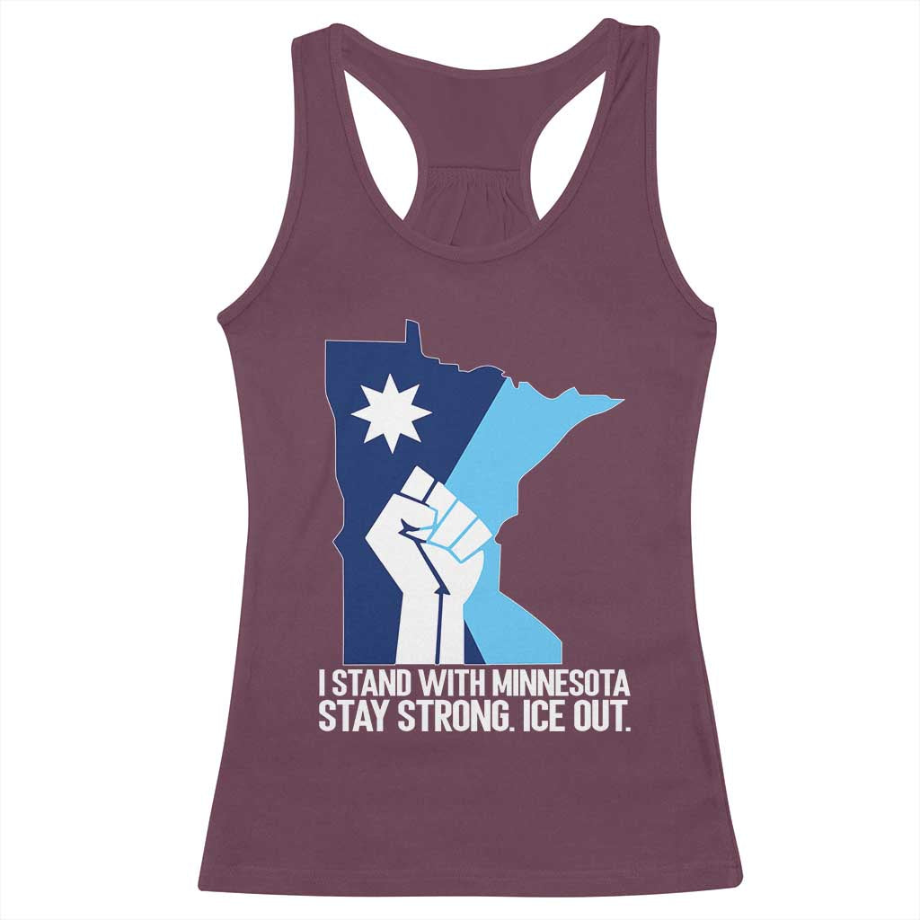 I Stand With Minnesota Racerback Tank Top Minnesota Flag Anti ICE Immigration Protest Resist TS14 Maroon Print Your Wear