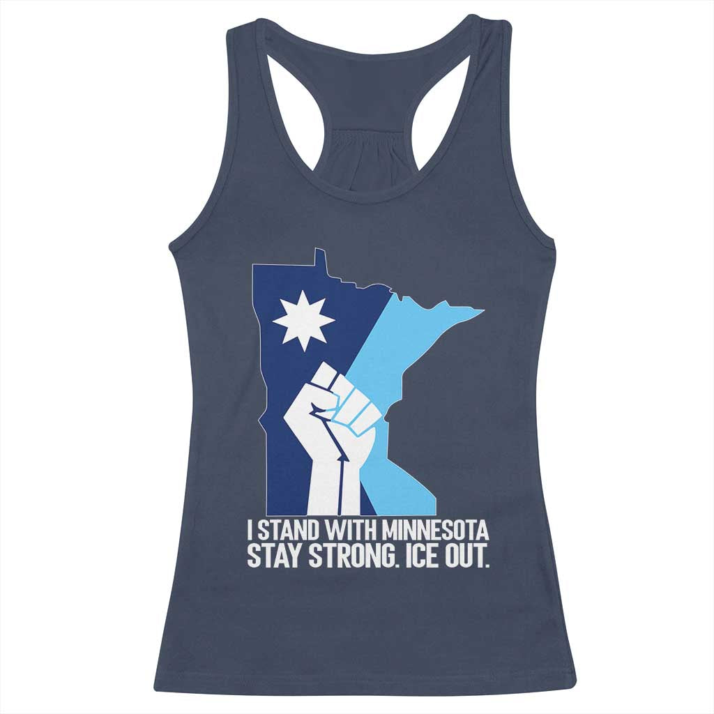 I Stand With Minnesota Racerback Tank Top Minnesota Flag Anti ICE Immigration Protest Resist TS14 Navy Print Your Wear