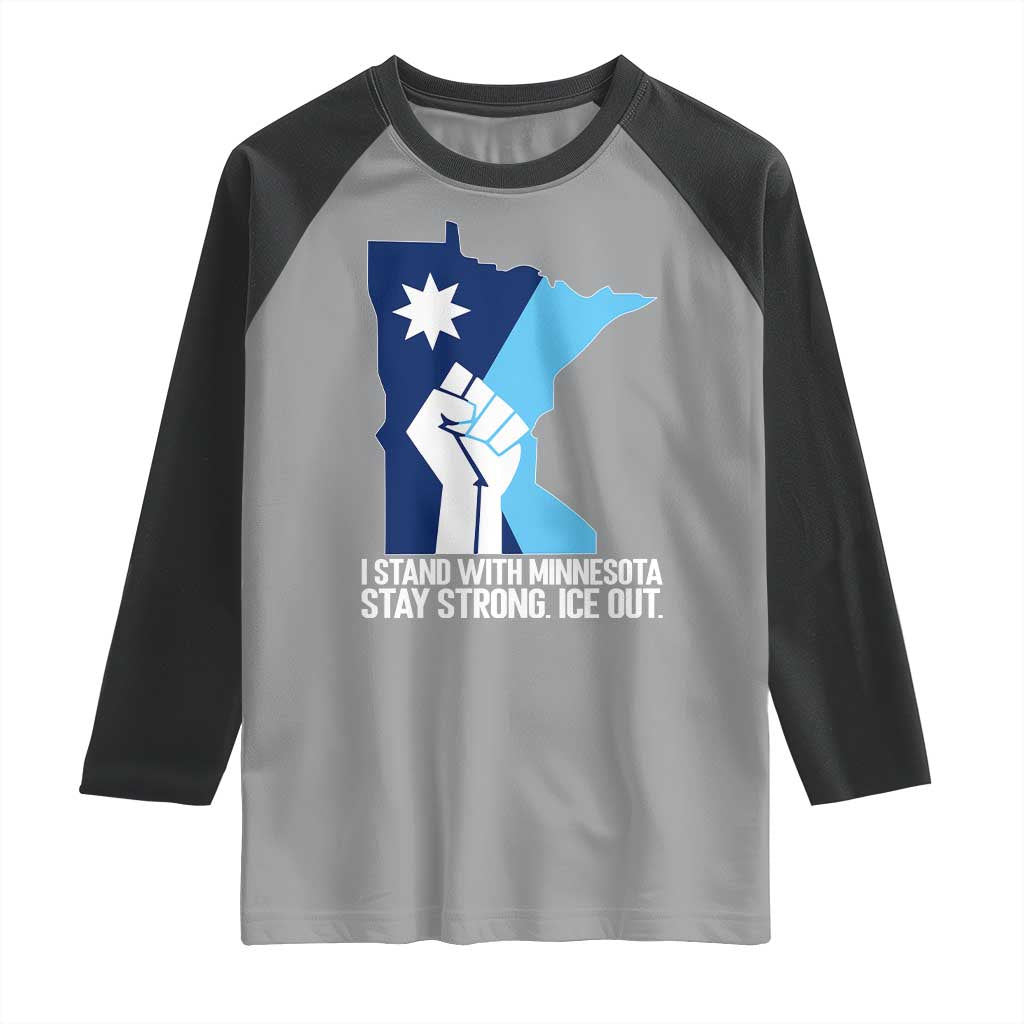 I Stand With Minnesota Raglan Shirt Minnesota Flag Anti ICE Immigration Protest Resist TS14 Sport Gray Black Print Your Wear