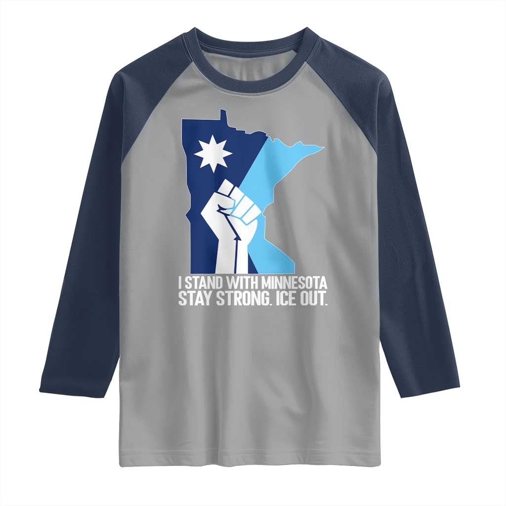 I Stand With Minnesota Raglan Shirt Minnesota Flag Anti ICE Immigration Protest Resist TS14 Sport Gray Navy Print Your Wear