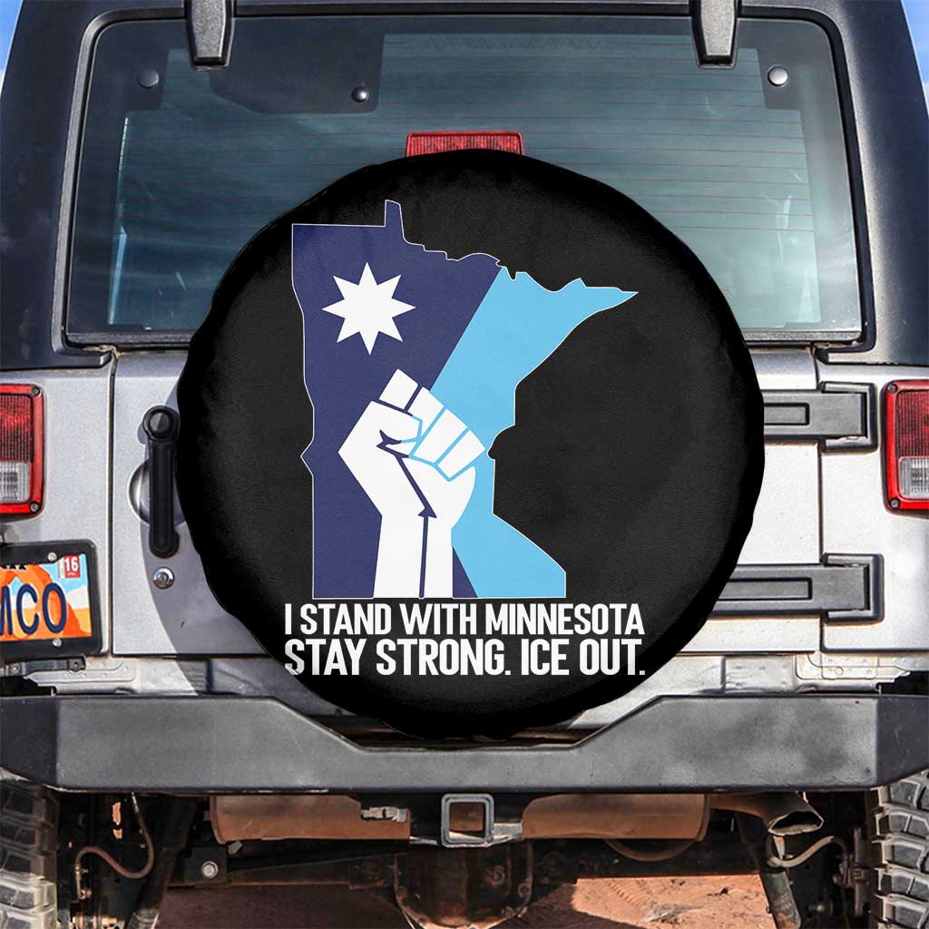 I Stand With Minnesota Spare Tire Cover Minnesota Flag Anti ICE Immigration Protest Resist TS14 No hole Black Print Your Wear