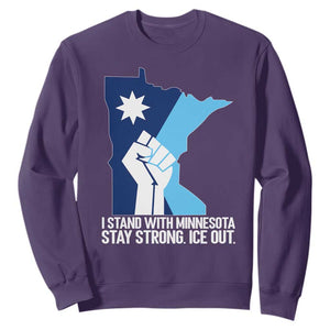 I Stand With Minnesota Sweatshirt Minnesota Flag Anti ICE Immigration Protest Resist TS14 Purple Print Your Wear