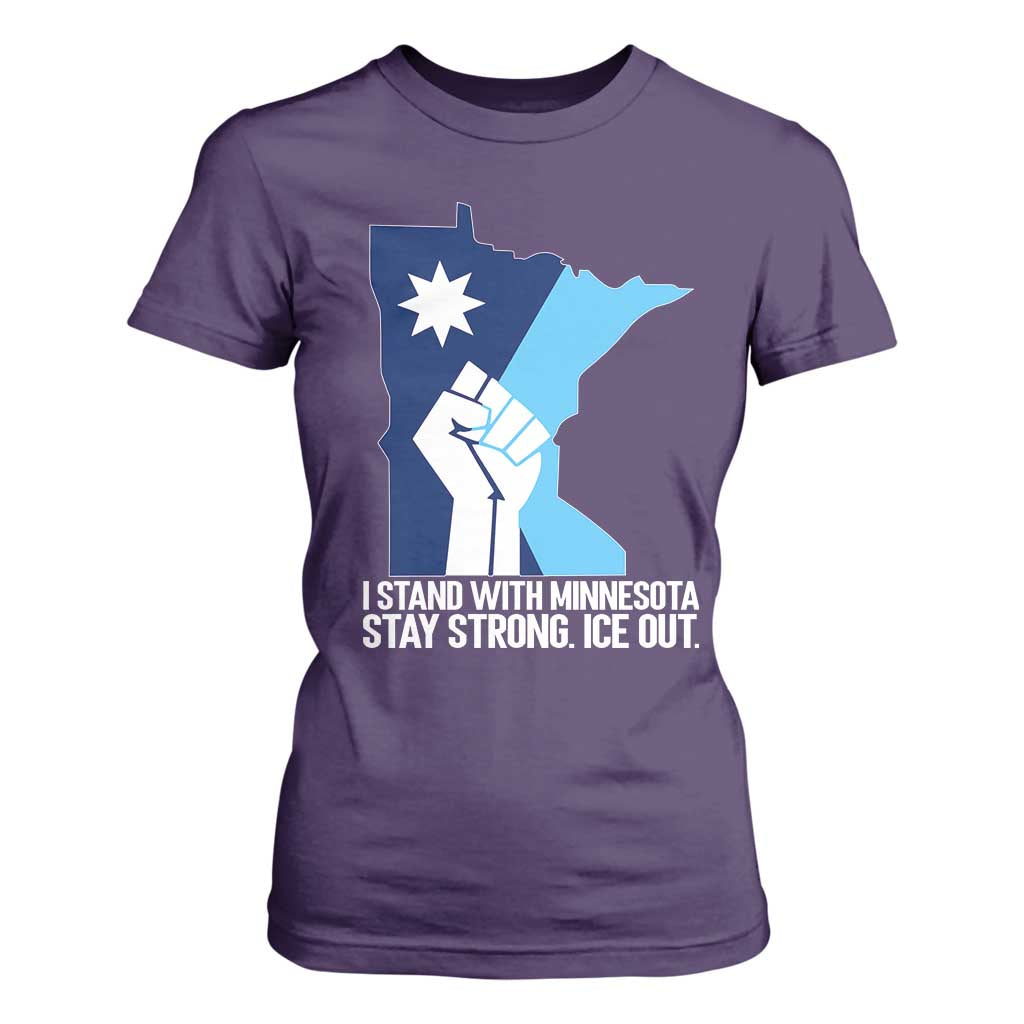 I Stand With Minnesota T Shirt For Women Minnesota Flag Anti ICE Immigration Protest Resist TS14 Purple Print Your Wear