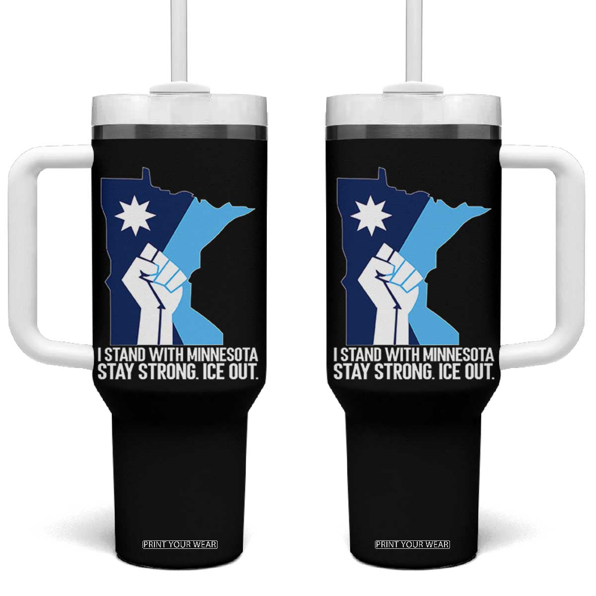 I Stand With Minnesota Tumbler With Handle Minnesota Flag Anti ICE Immigration Protest Resist TS14 One Size: 40 oz Black Print Your Wear