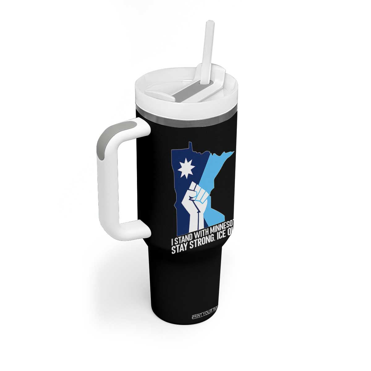 I Stand With Minnesota Tumbler With Handle Minnesota Flag Anti ICE Immigration Protest Resist TS14 Print Your Wear