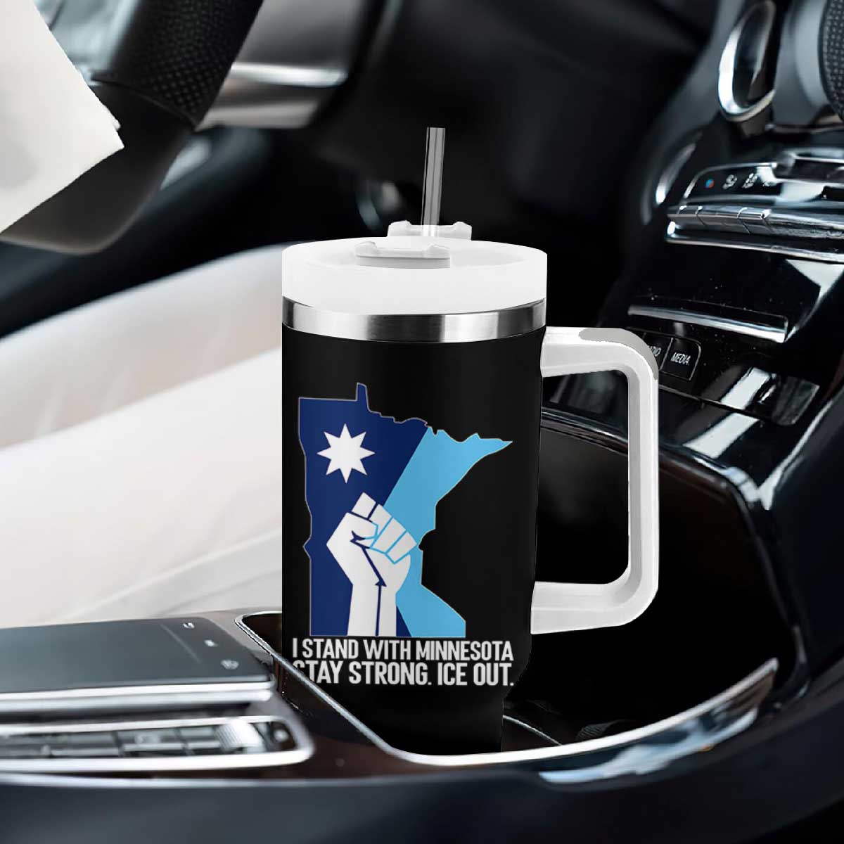 I Stand With Minnesota Tumbler With Handle Minnesota Flag Anti ICE Immigration Protest Resist TS14 Print Your Wear