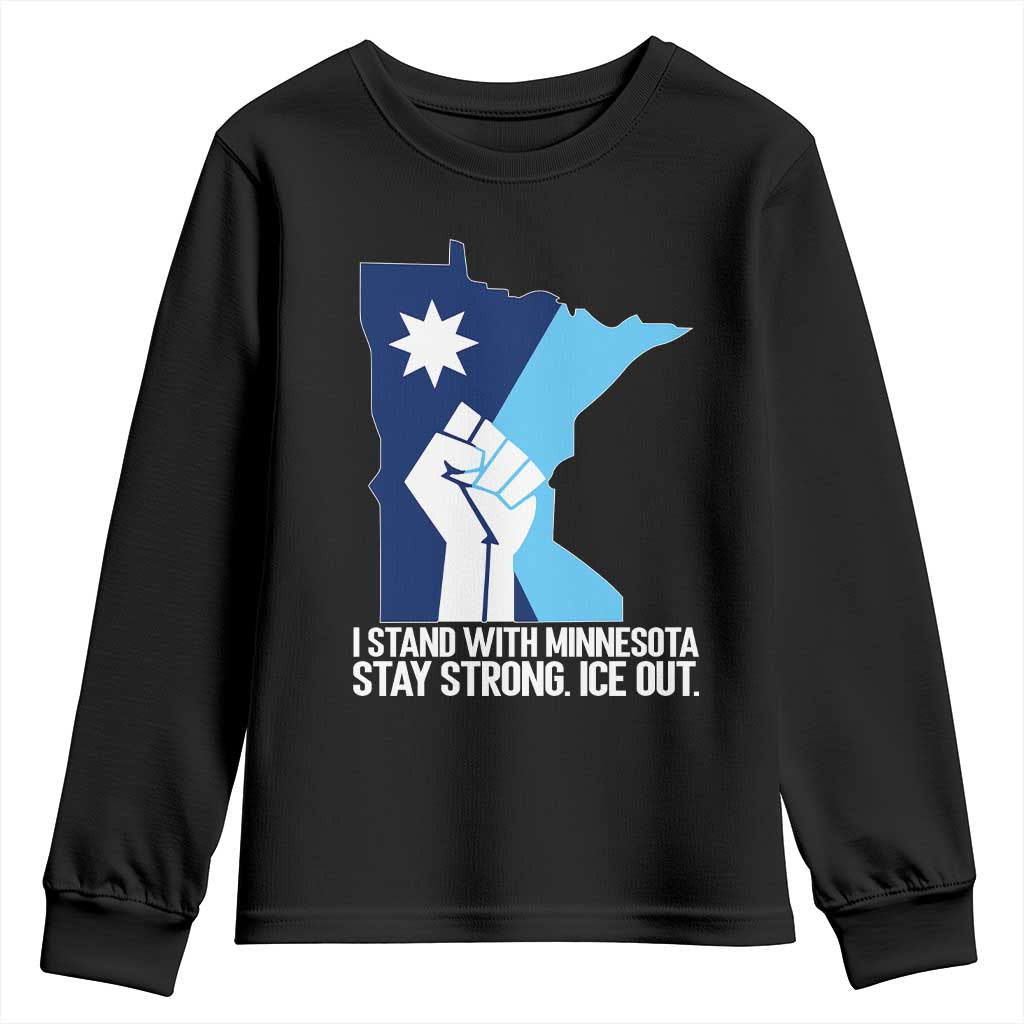 I Stand With Minnesota Youth Sweatshirt Minnesota Flag Anti ICE Immigration Protest Resist TS14 Black Print Your Wear