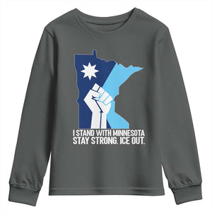 I Stand With Minnesota Youth Sweatshirt Minnesota Flag Anti ICE Immigration Protest Resist TS14 Dark Heather Print Your Wear