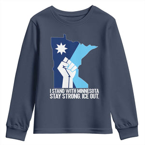 I Stand With Minnesota Youth Sweatshirt Minnesota Flag Anti ICE Immigration Protest Resist TS14 Navy Print Your Wear
