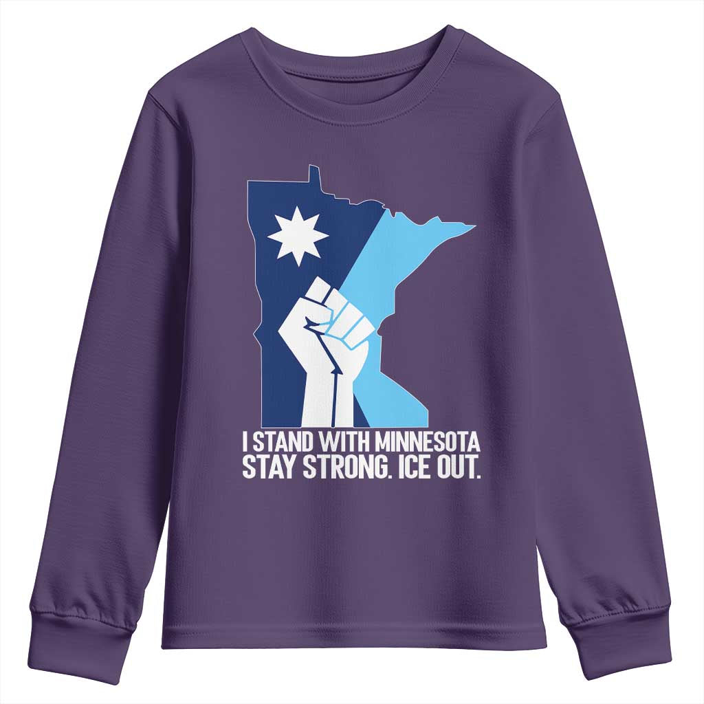I Stand With Minnesota Youth Sweatshirt Minnesota Flag Anti ICE Immigration Protest Resist TS14 Purple Print Your Wear
