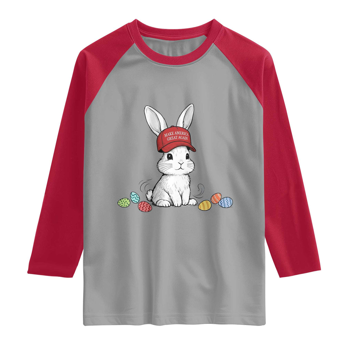 Funny Easter Bunny Wearing Hat American Raglan Shirt TS14 Sport Gray Red Print Your Wear