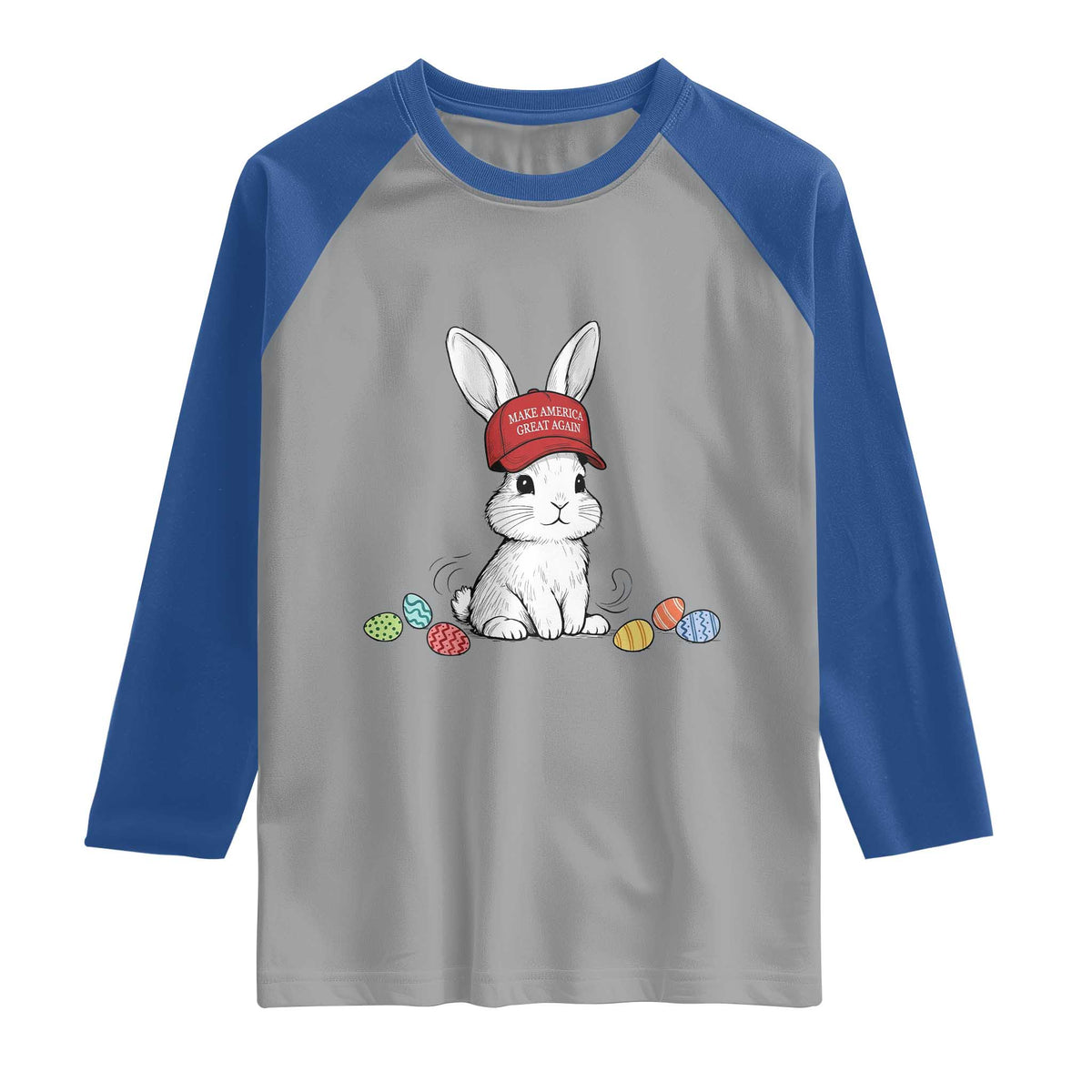 Funny Easter Bunny Wearing Hat American Raglan Shirt TS14 Sport Gray Royal Print Your Wear