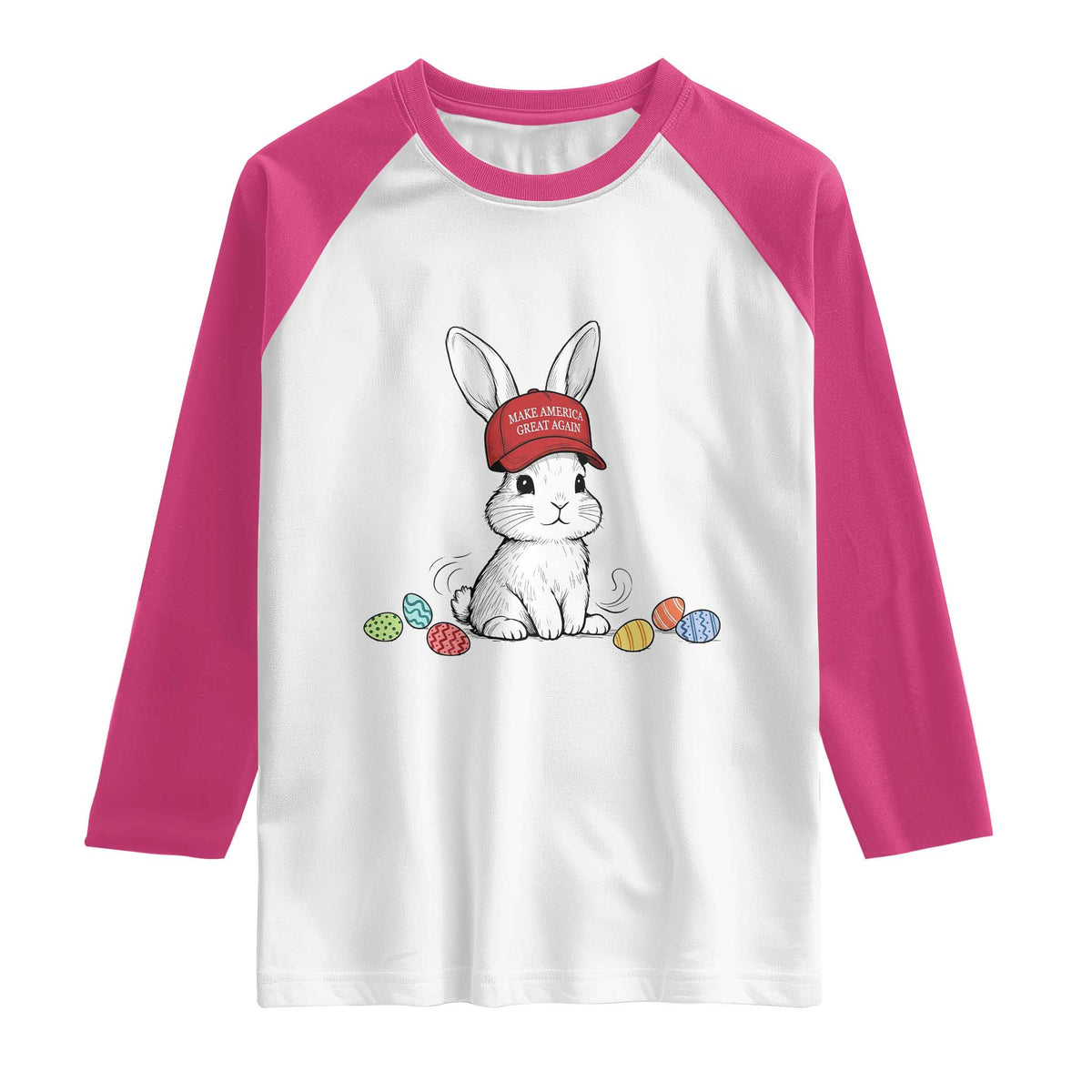Funny Easter Bunny Wearing Hat American Raglan Shirt TS14 White Heliconia Print Your Wear