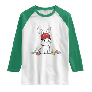 Funny Easter Bunny Wearing Hat American Raglan Shirt TS14 White Kelly Green Print Your Wear