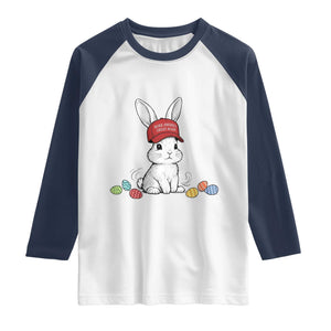 Funny Easter Bunny Wearing Hat American Raglan Shirt TS14 White Navy Print Your Wear