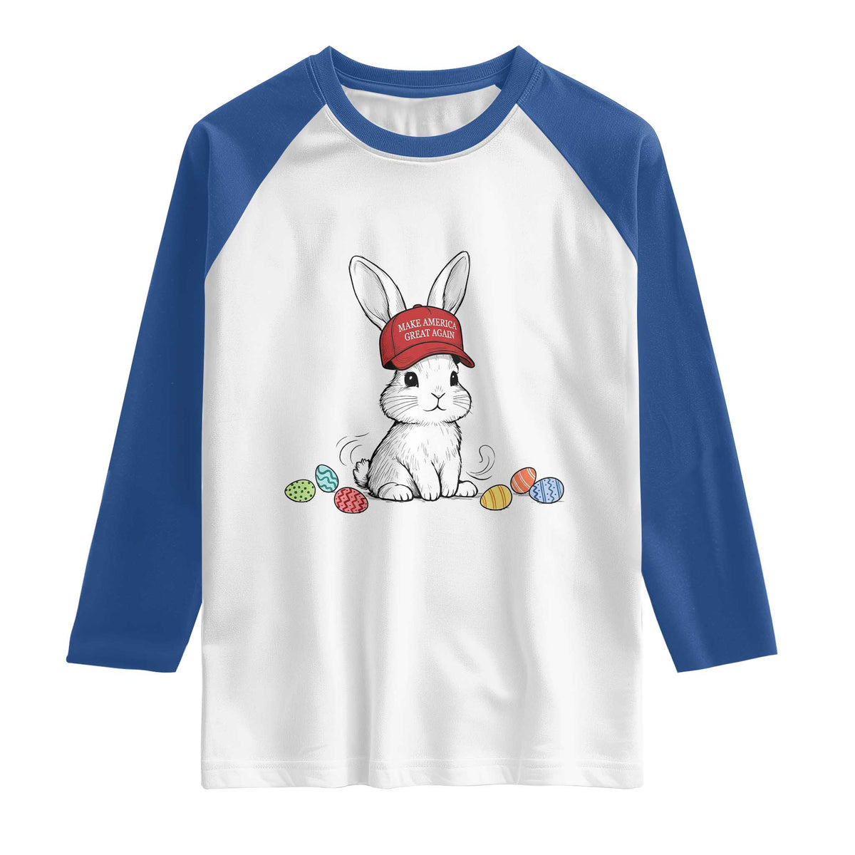 Funny Easter Bunny Wearing Hat American Raglan Shirt TS14 White Royal Print Your Wear