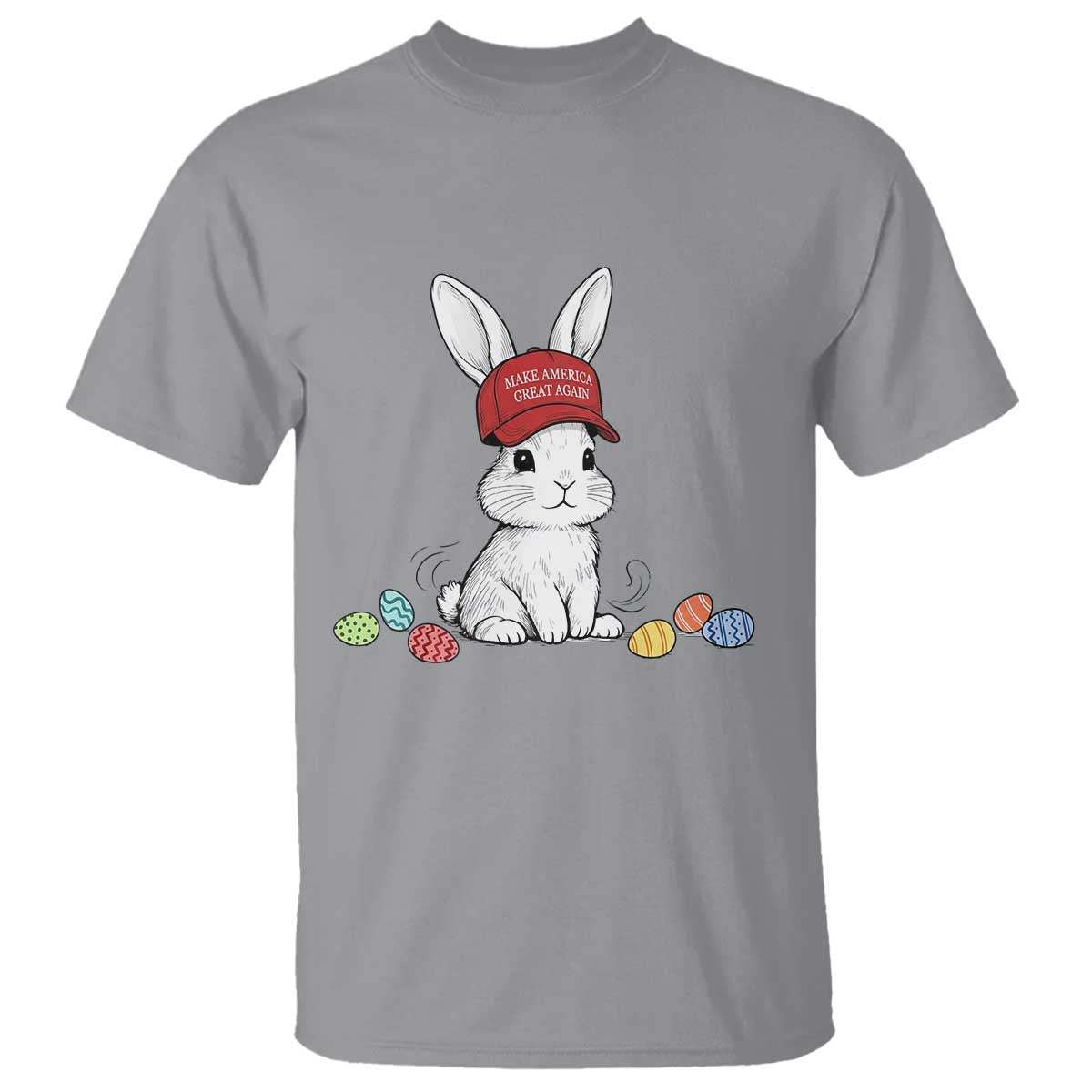 Funny Easter Bunny Wearing Hat American T Shirt TS14 Sport Gray Print Your Wear