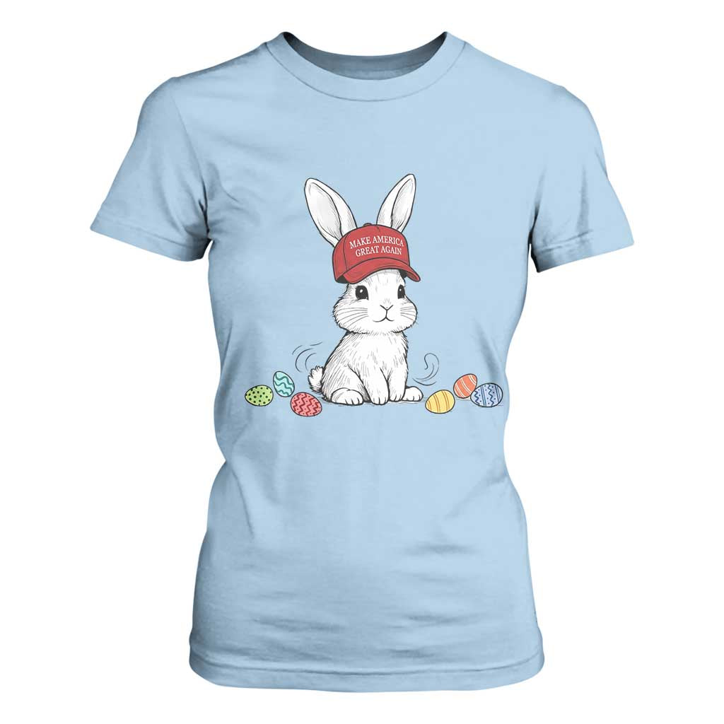 Funny Easter Bunny Wearing Hat American T Shirt For Women TS14 Light Blue Print Your Wear