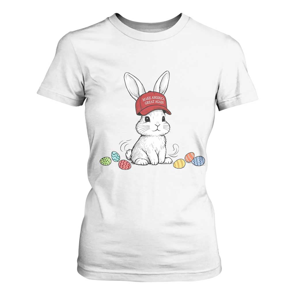 Funny Easter Bunny Wearing Hat American T Shirt For Women TS14 White Print Your Wear