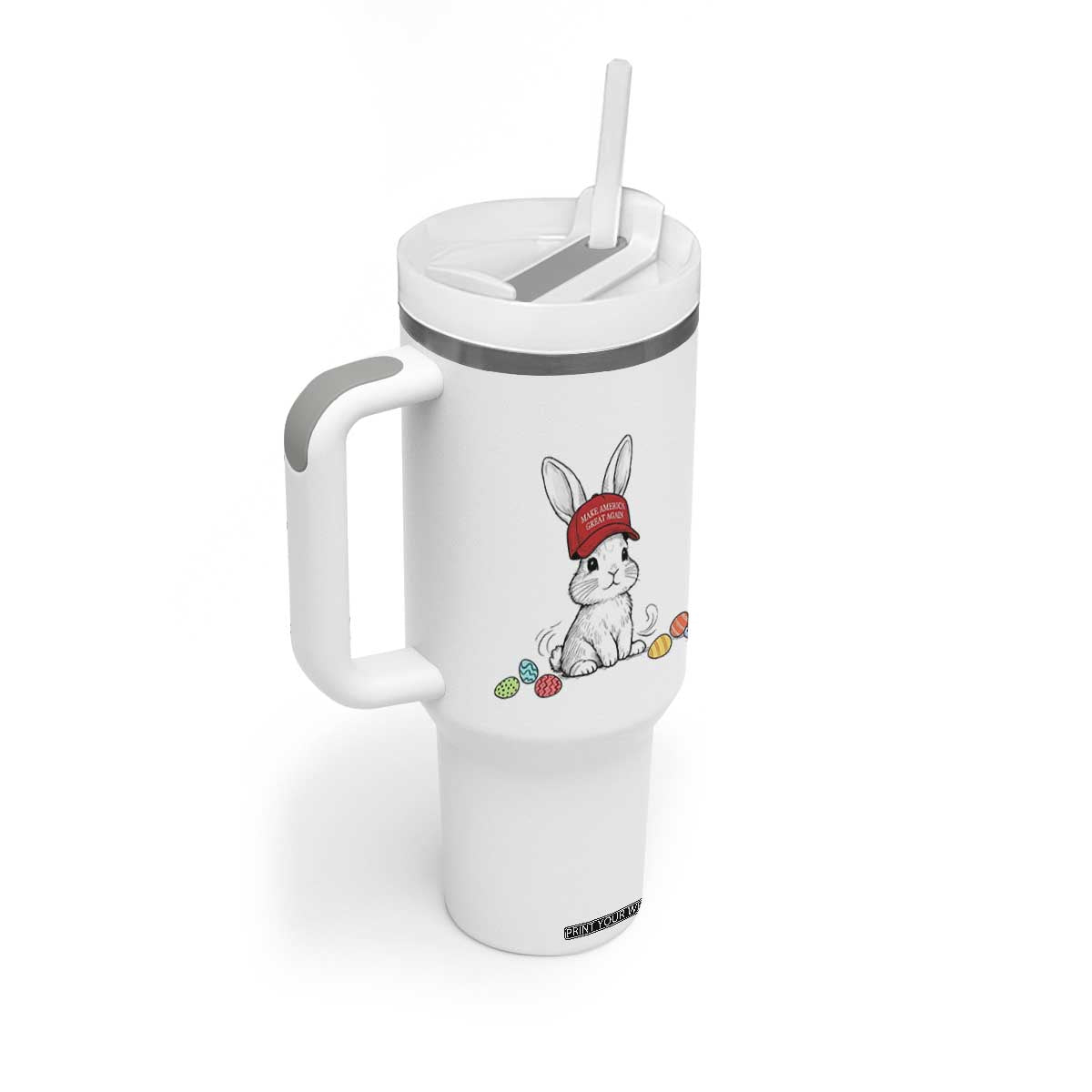 Funny Easter Bunny Wearing Hat American Tumbler With Handle TS14 Print Your Wear
