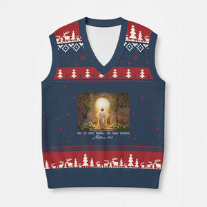 He Is Not Here He Has Risen V-Neck Knit Sweater Vest Easter Christian Jesus TS14 Navy Red Print Your Wear