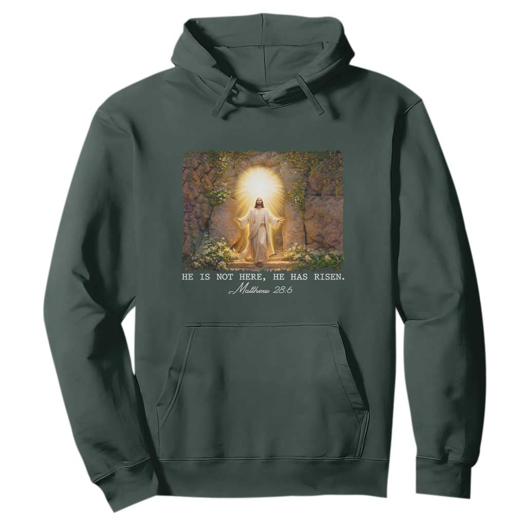 He Is Not Here He Has Risen Hoodie Easter Christian Jesus TS14 Dark Forest Green Print Your Wear
