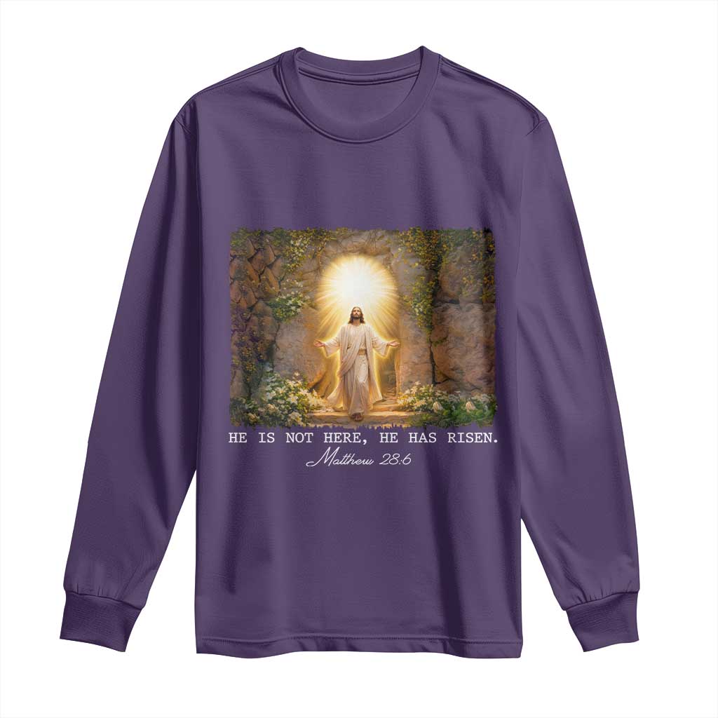 He Is Not Here He Has Risen Long Sleeve Shirt Easter Christian Jesus TS14 Purple Print Your Wear