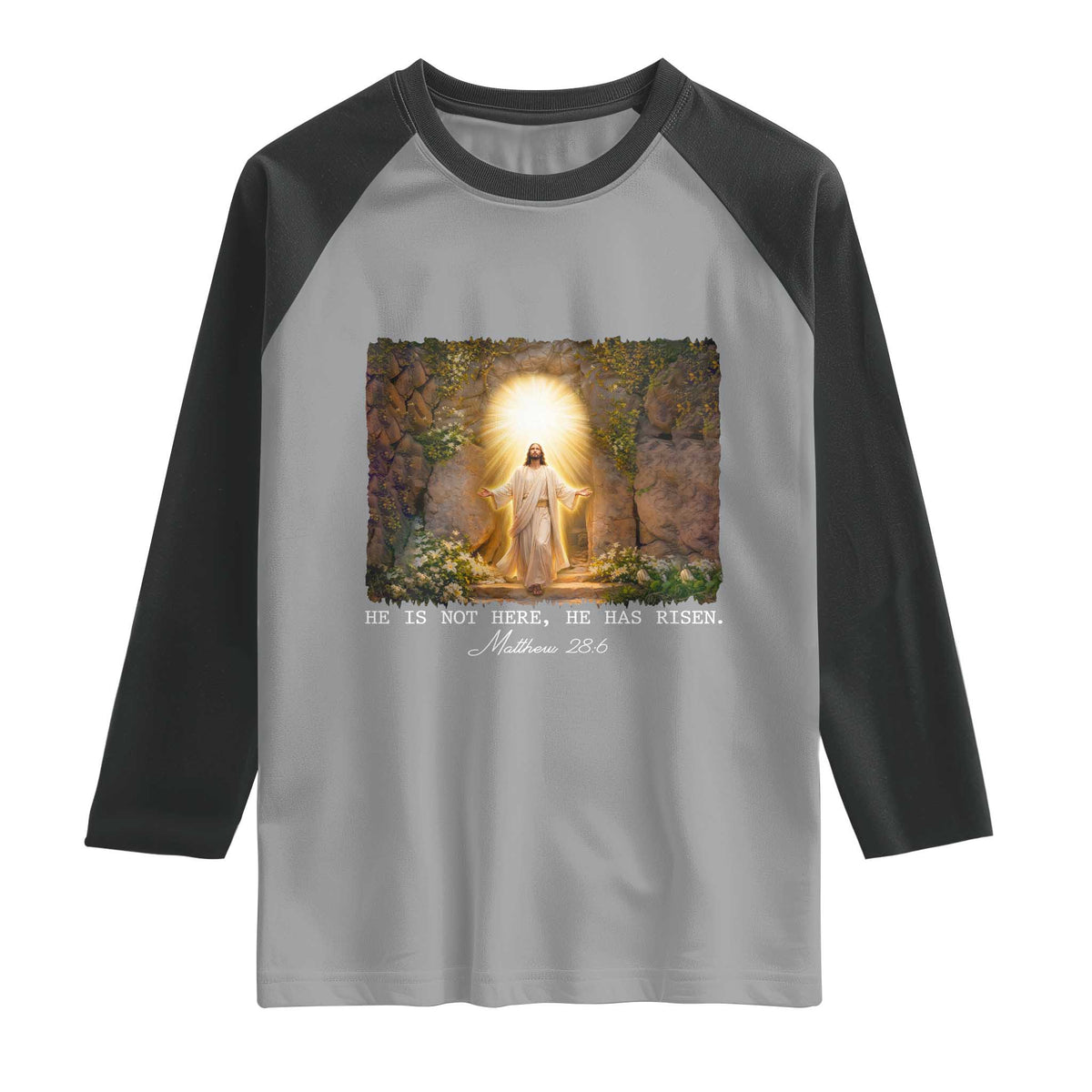 He Is Not Here He Has Risen Raglan Shirt Easter Christian Jesus TS14 Sport Gray Black Print Your Wear