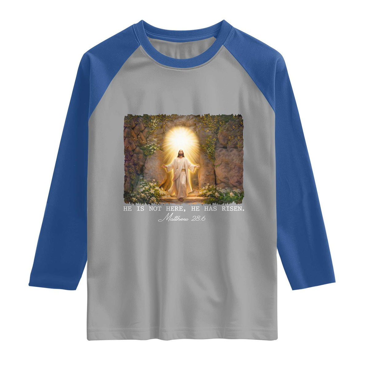 He Is Not Here He Has Risen Raglan Shirt Easter Christian Jesus TS14 Sport Gray Royal Print Your Wear