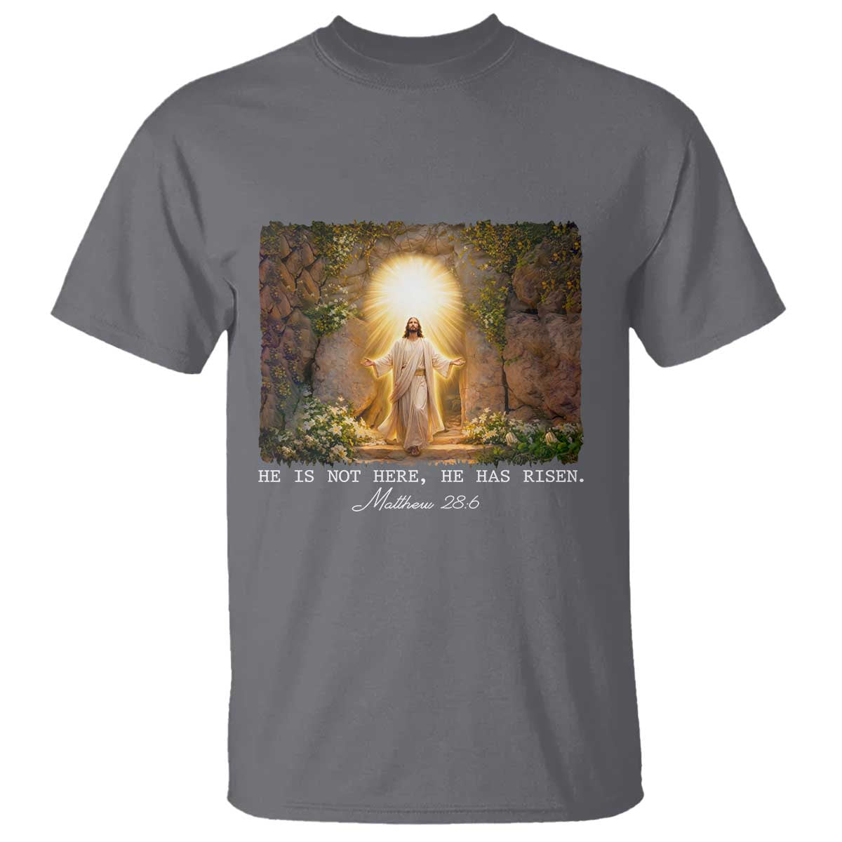 He Is Not Here He Has Risen T Shirt Easter Christian Jesus TS14 Charcoal Print Your Wear