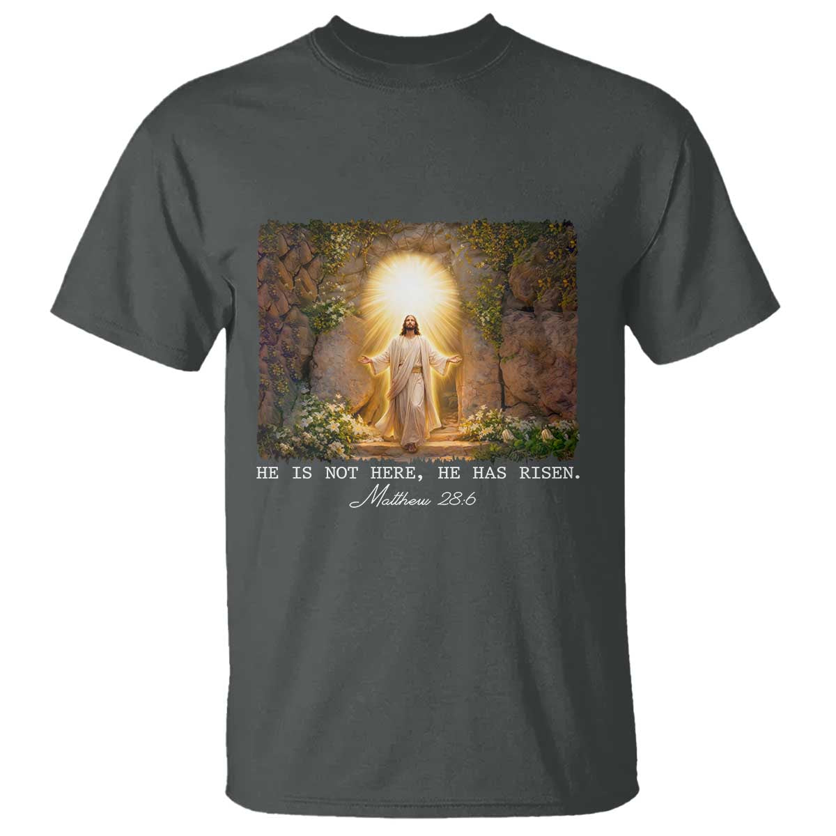 He Is Not Here He Has Risen T Shirt Easter Christian Jesus TS14 Dark Heather Print Your Wear