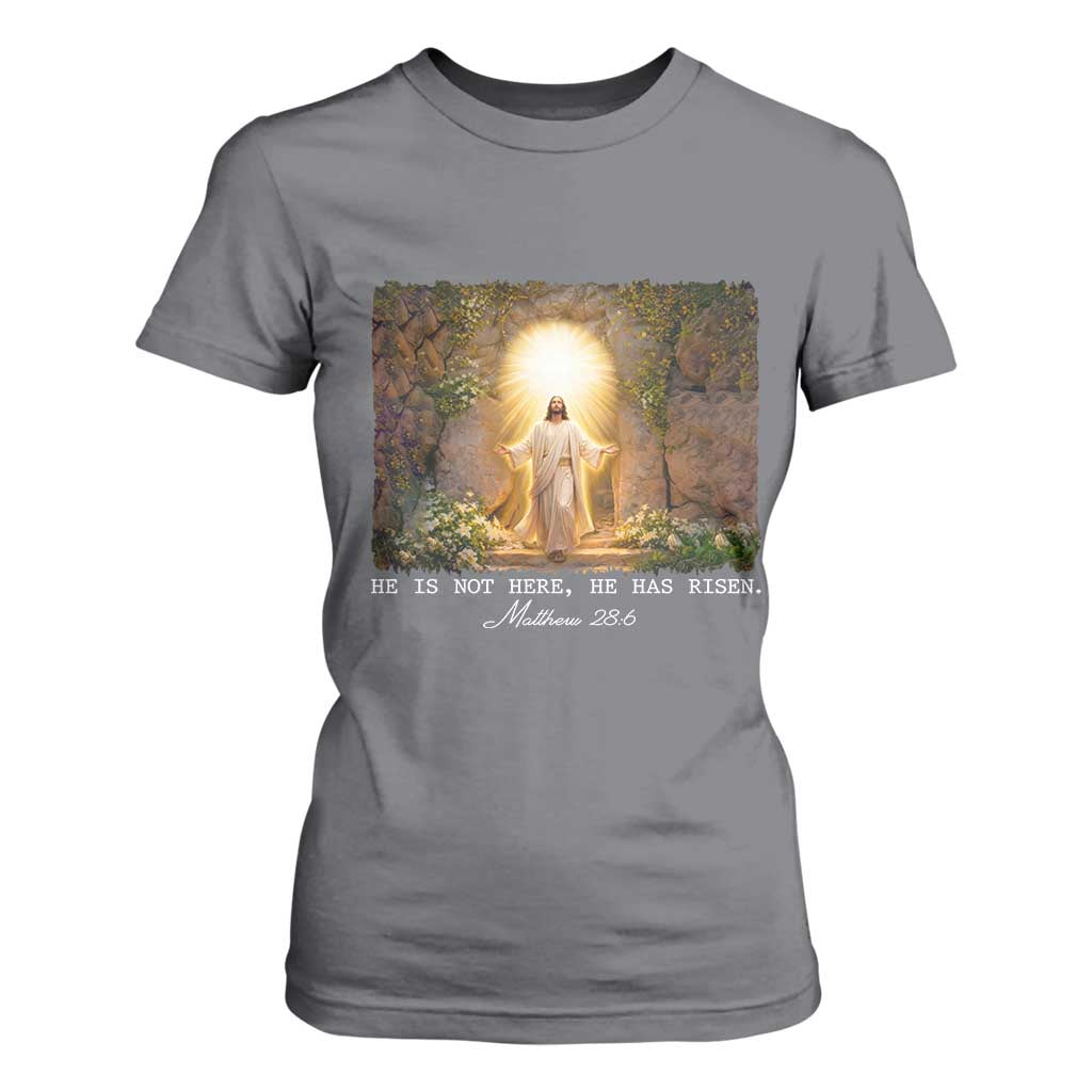 He Is Not Here He Has Risen T Shirt For Women Easter Christian Jesus TS14 Charcoal Print Your Wear