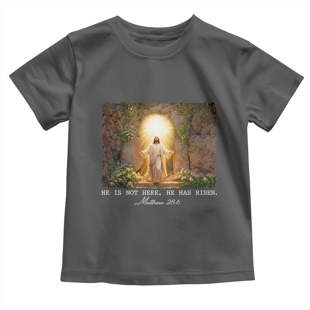He Is Not Here He Has Risen Toddler T Shirt Easter Christian Jesus TS14 Dark Heather Print Your Wear