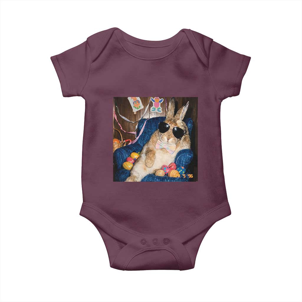 Funny Easter Bunny Sunglasses Graphic Baby Onesie TS14 Maroon Print Your Wear