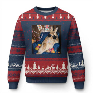 Funny Easter Bunny Sunglasses Graphic Ugly Christmas Sweater TS14 Navy Red Print Your Wear