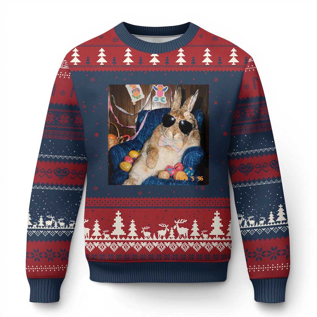 Funny Easter Bunny Sunglasses Graphic Ugly Christmas Sweater TS14 Navy Red Print Your Wear