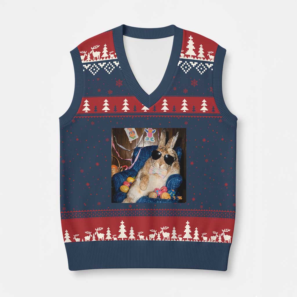 Funny Easter Bunny Sunglasses Graphic V-Neck Knit Sweater Vest TS14 Navy Red Print Your Wear