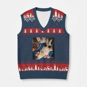 Funny Easter Bunny Sunglasses Graphic V-Neck Knit Sweater Vest TS14 Navy Red Print Your Wear